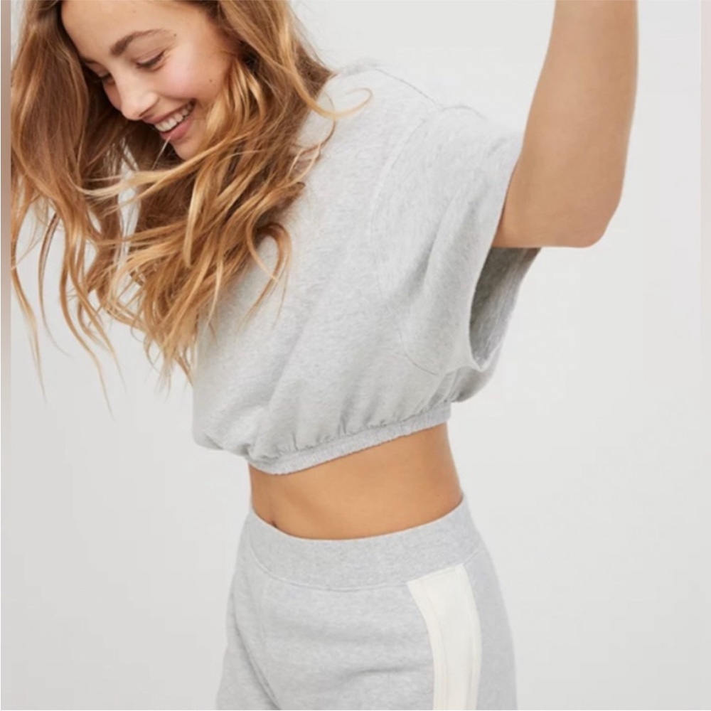 OFFLINE By Aerie New Spin Crop Tee Size XS Heather Grey NWT